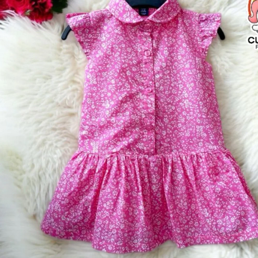 Baby Gap Ditsy Floral Ruffles Cap Sleeve Half-placket Dress Preowned 18-24 M